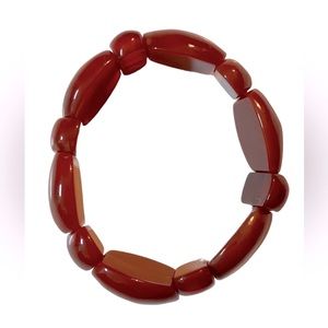 Handmade Red Agate Bangle Bead Bracelet Rosary Amulet Nature Chalcedony Gemstone